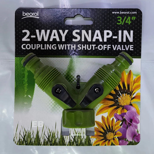 2 way snap in 3/4" coupling with shut off valve.
