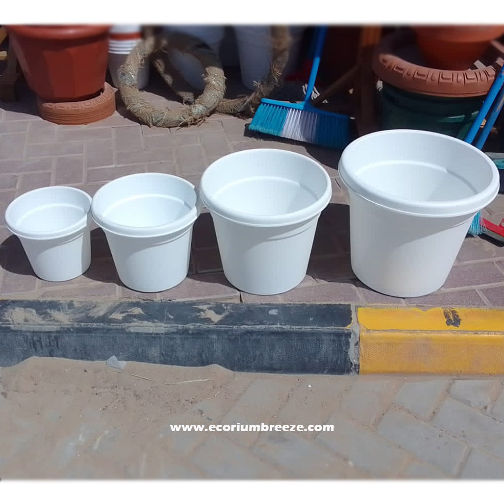 White Plastic Pots with saucers